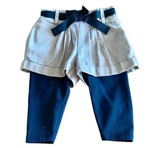 Baby Gap Skort Belted Tan Dotted w Black Attached Leggings Size 3-6 Month